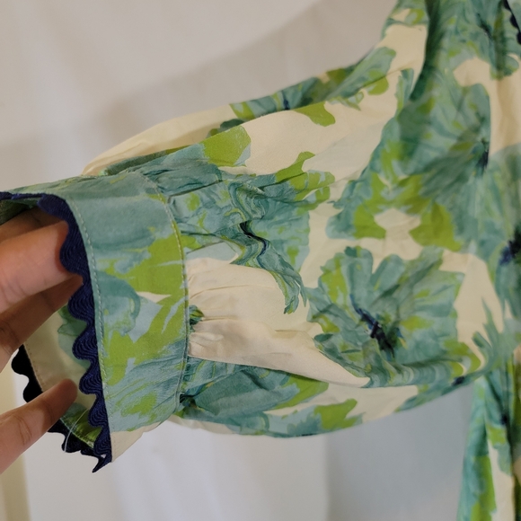 Anthropologie Entro Green White Floral Babydoll Dress Sz M Coastal Cowgirl Chic - Picture 10 of 15